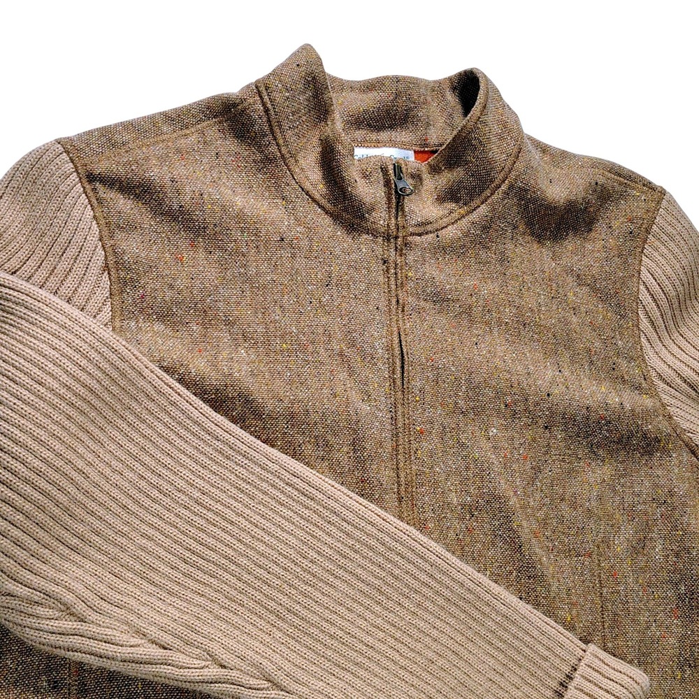 Coldwater Creek‎ Wool Blend Tweed Jacket Tan Brown Knit Sleeves Pockets Large